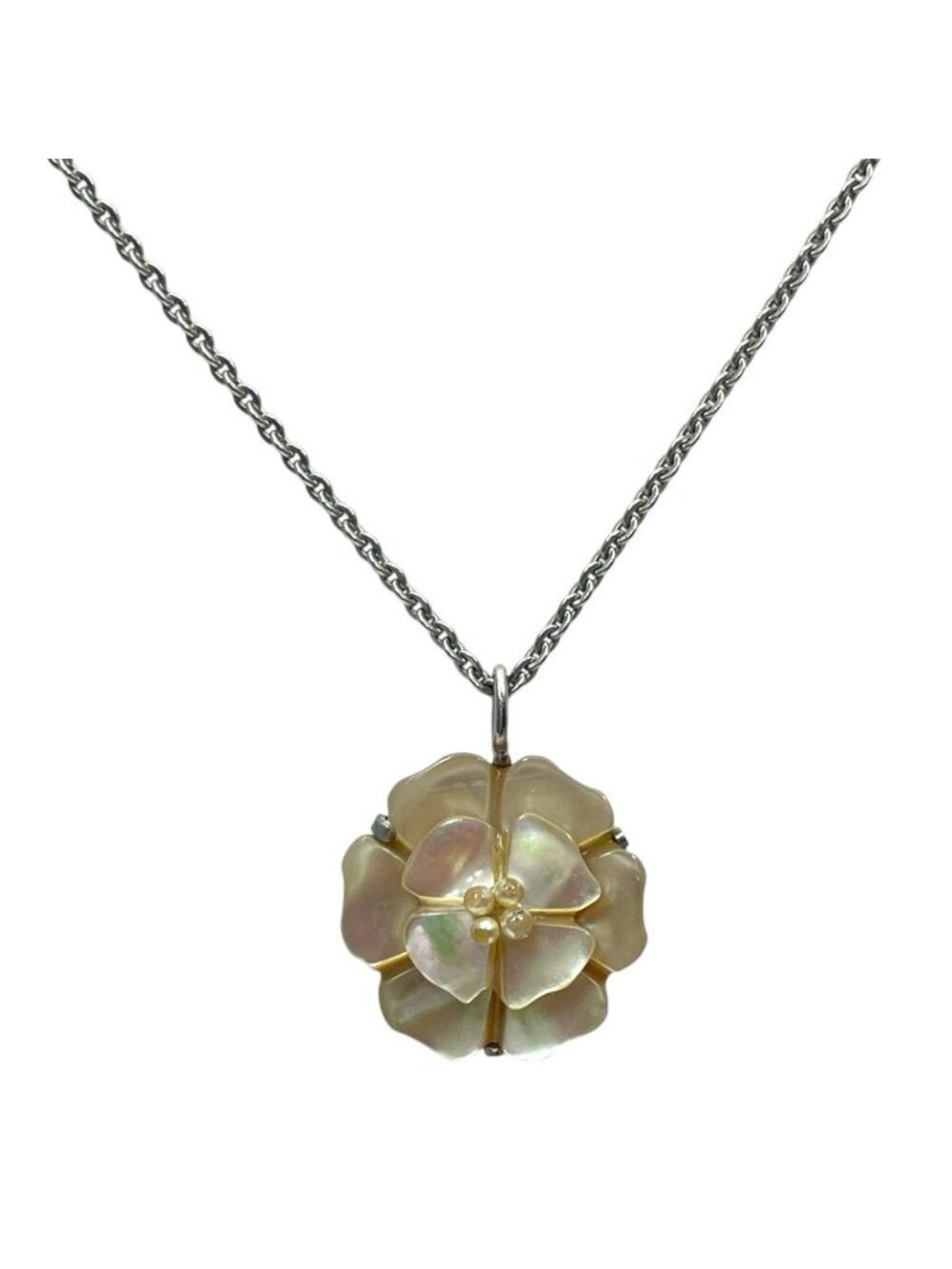 Chanel Pendant Camellia Vintage 98A Shell Pearl Silver